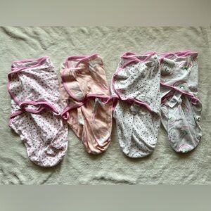 Pink Trim Baby Swaddle Sack Set - Soft Star & Rainbow Prints